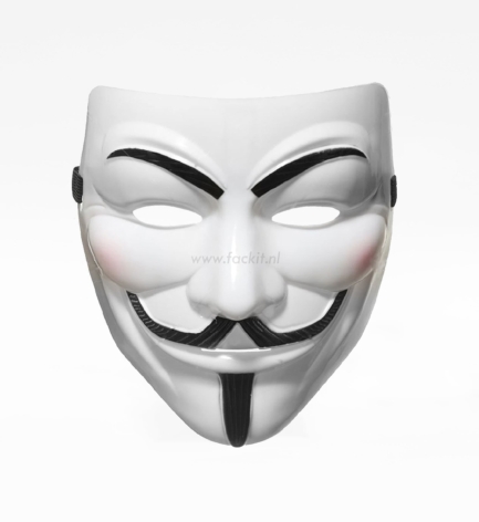 Anonymous mask featured on the Official Fack It Store website, representing rebellion and freedom, with a techno music aesthetic