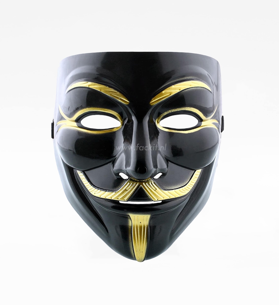 Anonymous mask featured on the Official Fack It Store website, representing rebellion and freedom, with a techno music aesthetic
