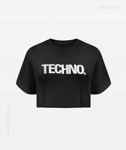 Techno Croptop front view with bold logo design.