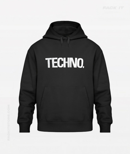 Black Techno Hoodie Front - Fack It | Worldwide Techno Movement