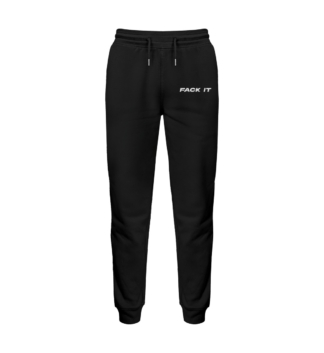 Fack It Joggers in black by Official Fack It Store – relaxed fit with a bold statement.