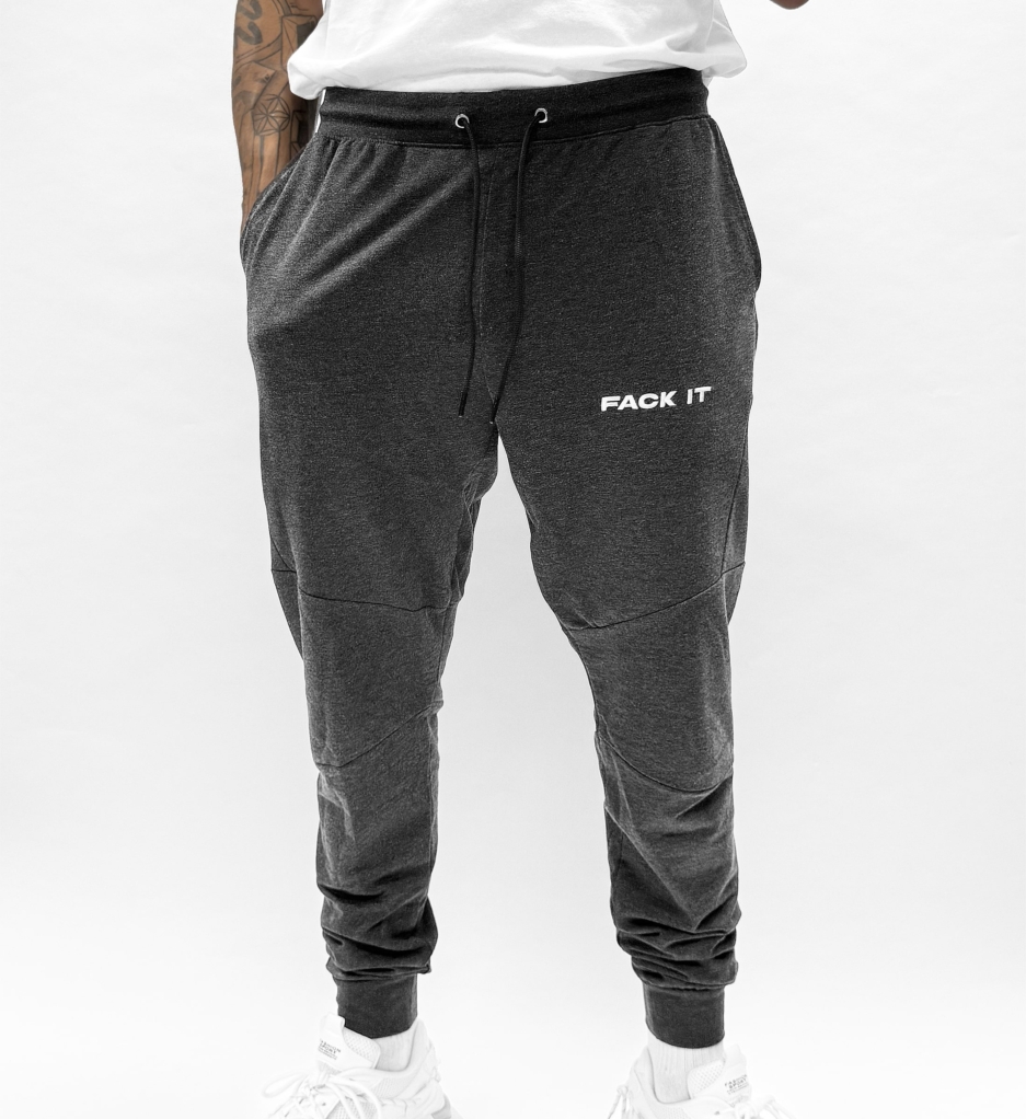 Fack It Joggers in Dark Grey by Official Fack It Store – relaxed fit with a bold statement.