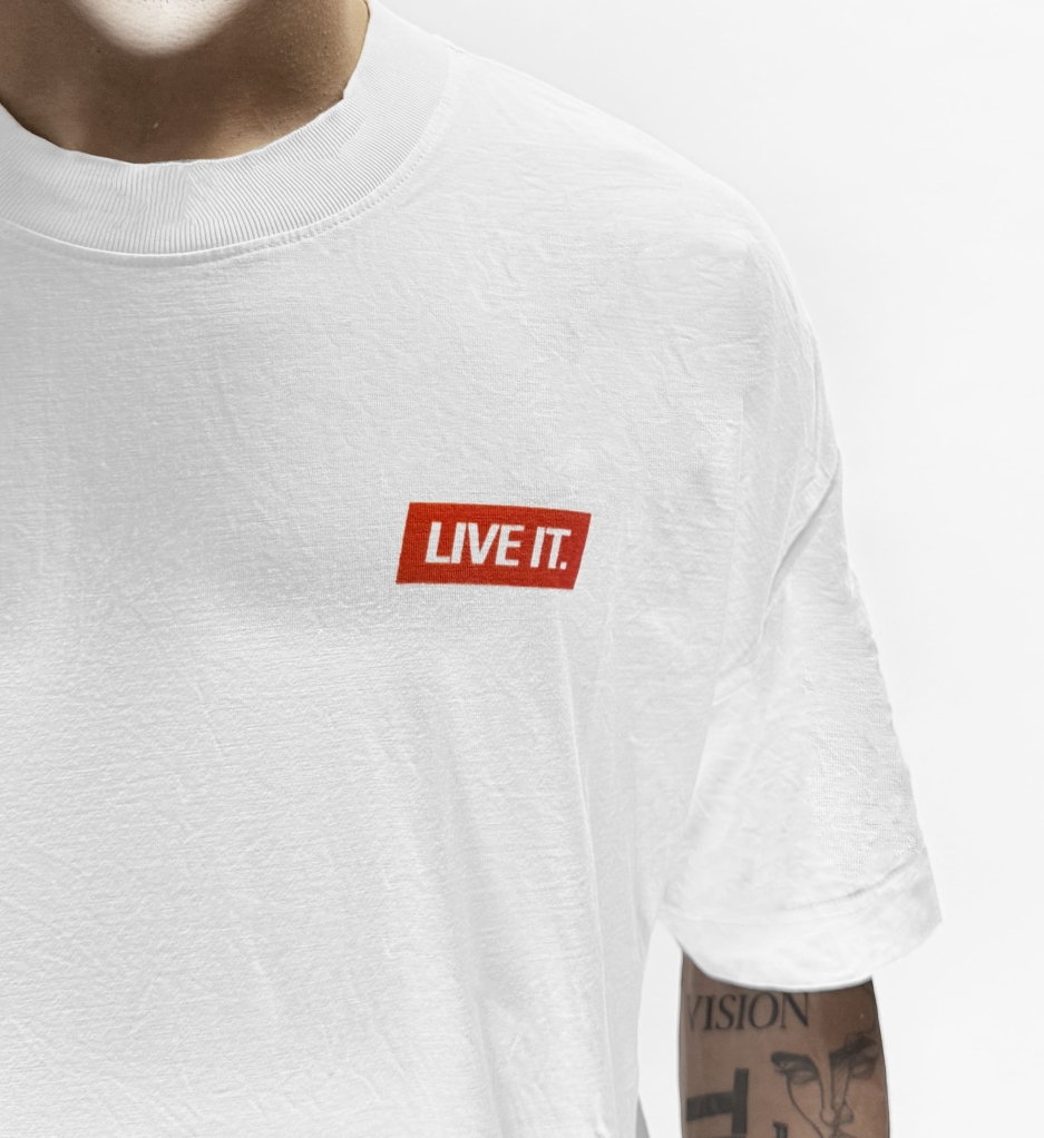 Live It Oversized Statement Tee – White Oversized Organic Cotton T-Shirt with “A” Back Graphic